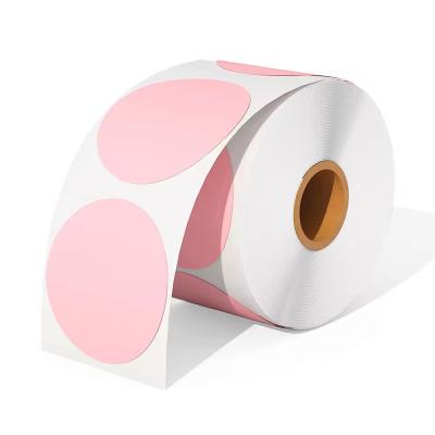 China Self Adhesive Colored Direct Thermal Sticker Label Pink Round Sticker for sale