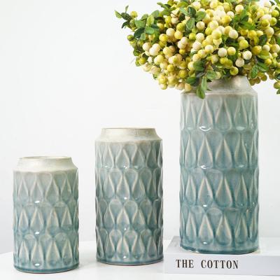 China Eco-friendly Modern Fancy Blue Decorative Tall Decorative Garden Vase Cylinder Hotel Vases Design Ceramic Flower Vase Home for sale