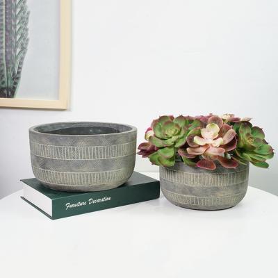 China Retro Design Home Garden Decor Cement Plant Round Antique Concrete Flower Planter Pot Eco-friendly Handcrafted Bowl Pots for sale