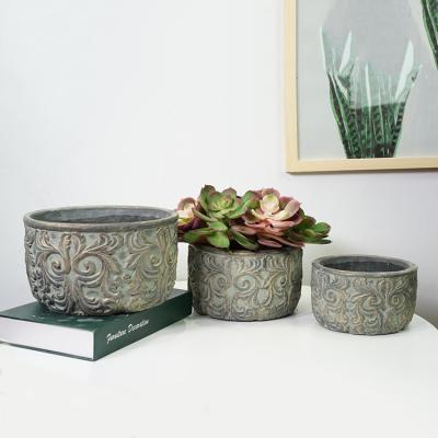 China Retro Old European Eco-friendly Embossed Opens Flowerpot Decor Outdoor Garden Planter Pot Indoor Plant Succulent Pots for sale