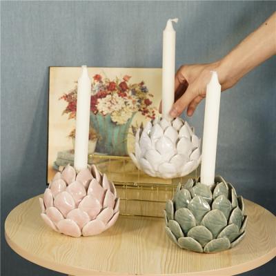 China ECO-frendly novelty design wholesale lotus shape ceramic tealight candle holders for home decor for sale