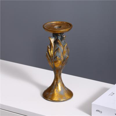 China Eco-friendly European Style Pillar Gold Leaf Candle Holder Home Wedding Decor Tealight Candle Holder for sale