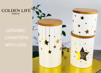 China Porcelana tamaños de bambú determinados de la tapa tres del regalo de cerámica de 3 pedazos con diseño de las estrellas del oro en venta