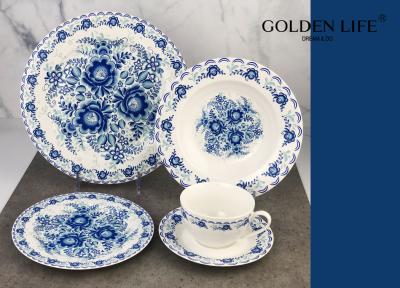 China o decalque azul ajustado dos utensílios de mesa da porcelana 20-Piece modela grupos da louça com placa de jantar, placa de sobremesa, placa de sopa, coloca a à venda