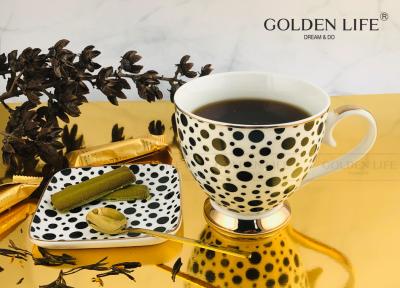 중국 Fine Bone China Spot With Real Gold Design With 9.5cm Square Dish Footed Coffee Mug 판매용