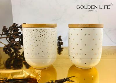 중국 Fine Bone China 350cc Mug without Hand With Spot Real Gold Design Canister With Bamboo Lids 판매용