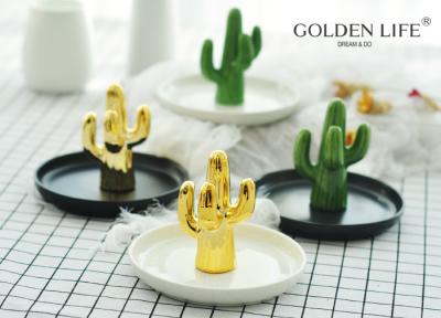 Cina Jewelry Plate Imitated Cactus Jewelry Plate Green Gold Color Ceramic Jewelry Dish in vendita