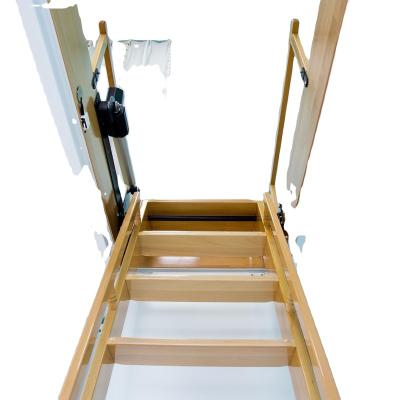 China Folding Ladders Factory Directly Supply Attic Loft Indoor Electric Wooden Retractable Ladder for sale