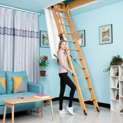 China Hotel Most Popular Loft Ladder Retractable Electric Wooden Retractable Ladder for sale