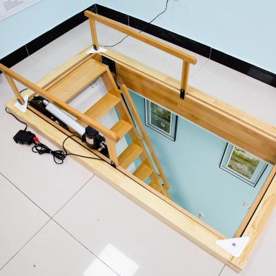 China Hotel Attic Wood Indoor Staircase Electric Attic Ladders for Villa and Apartment for sale