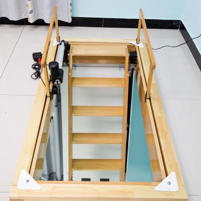 China Modern Wall Mounted Wooden Attic Attic Ladder Automatic Electric Telescopic Stairs for sale