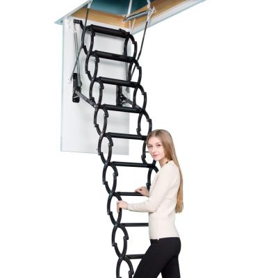 China 2.0-3.0 standard size folding attic stairs with handrail titanium-aluminum alloy hand control folding attic ladder for sale