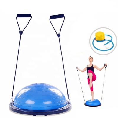 China Point Massage 58cm Gym Workout Balance Trainer Pilates Yoga Half Ball With Resistance Bands for sale