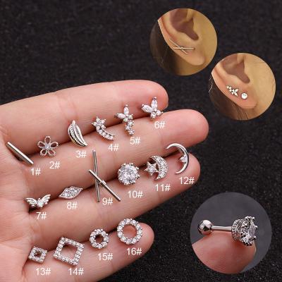 China CLASSIC 1.2*4mm Stud Piercing Earrings For Women Stainless Steel Jewelry Wing Bar Lip Circle Inlaid Zircon Stud Earrings for sale