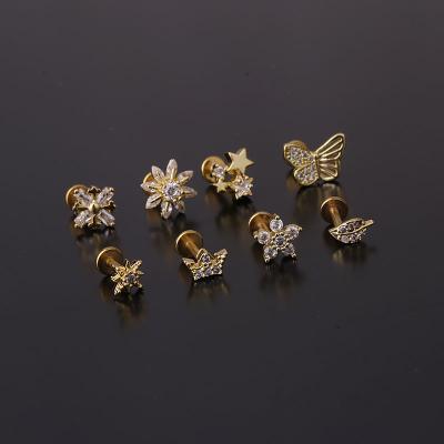 China CLASSIC Star Flower Stud Earrings For Women Korean Safety Pin Stainless Steel 1.2mm Stud Earring Trend Fashion Piercing Jewelry for sale