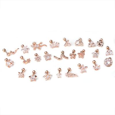 China Hot Selling TRENDY 0.8mm Steel Ear Bone Studs Rod Stud Earrings Flowers Snowflakes Rose Gold Jewelry Earrings Stainless for sale