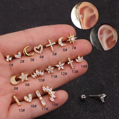 China 1Piece Stainless Steel CLASSIC Piercing 1.2mm Stud Earrings For Women Earrings Jewelry Heart Moon Star Flower Earring for sale