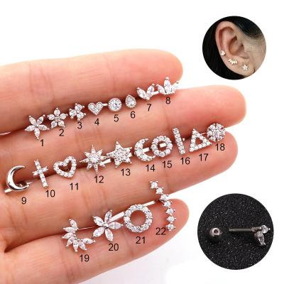 China CLASSIC Wholesale High Quality Micro Inlaid Minimalist Stainless Steel Zircon Screw Ball Stud Earrings for sale