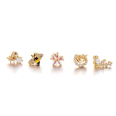 China Good Price New Product CLASSIC Colorful Square Zircon Stainless Steel Cute Screw Ball Earrings for sale