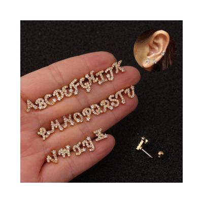 China New Product Factory Supplier CLASSIC Micro Stainless Steel Inlaid Zircon Screws On English Letters Earrings for sale