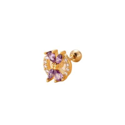 China CLASSIC Hot Selling Thin Product Rod Purple Zircon Ear Bone Stud Stainless Steel Stud Earrings for sale