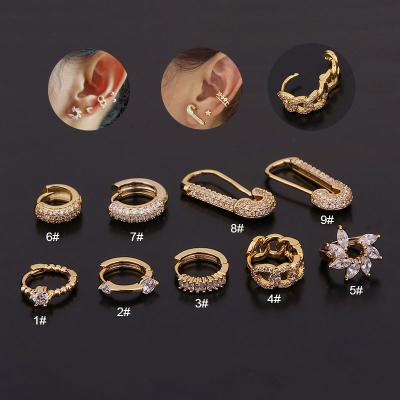 China Creative Trendy 1Piece Fashion Circle Piercing Earrings For Women Trend Jewelry Zircon Rose Gold Color Ear Buckle Earrings for sale