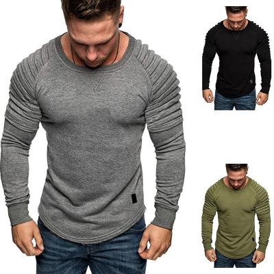 China Fashion Breathable Designer O-Neck Long Sleeve Mens Sweatshirts Folds Comfortable Mens Clothing T-Shirts for sale