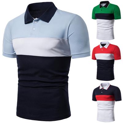 China 2021 Summer Breathable Stripe Color Matching Turn Down Collar Mens T-shirts Fashion Polo T-shirt Short Sleeve Polo Men for sale