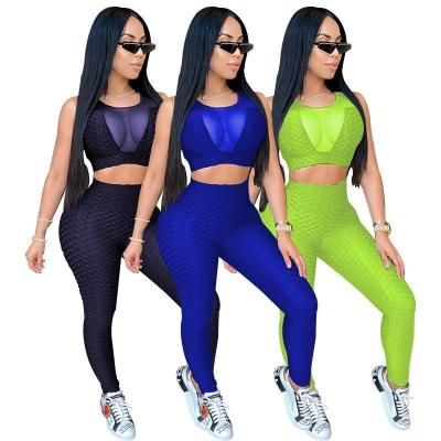 China QUICK DRY Plus 5XL Size Knitted Jacquard Yoga Sets Women Sexy Fitness Bodycon Mesh Patchwork Two Piece Yoga Set Women Clothing for sale