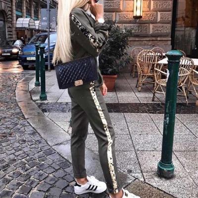 China Wholesale Hot QUICK DRY Fashionable Sequined Two Piece Set Slim Fit Women Joggers Suits Set Women Tracksuit Patchwork Stripe Clothing for sale