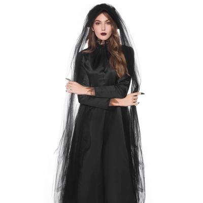 China 2020 Polyester Halloween Cosplay Costume Dresses Long For Women Adults Ghost Bride Black Angel Witch Vampire Cosplay Dresses for sale