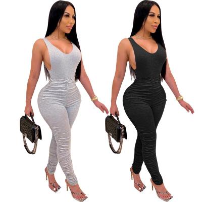 China 2020 new arrival stacked jumpsuit hot sale women color sleeveless jumpsuit sexy fold design breathable women's overalls for sale