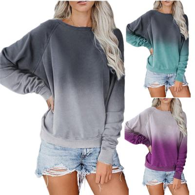 China Breathable Women Loose O-Neck Gradient Color Long Sleeve Pullover Hoodie Sweatshirts Casual Wear Pullover Hoodie for sale