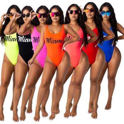 China Summer Simple Design Breathable Plus Size Swimwear For Women One Piece Letter Printed Bikinis Woman Swimwear for sale