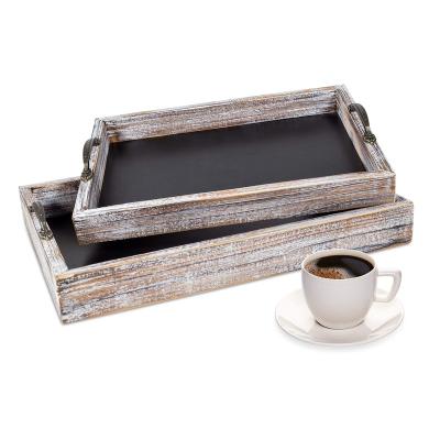 China Eco-Freindly 2 sets large stackable vintage tray with metal handle and outdoor nested table breakfast tray for sale