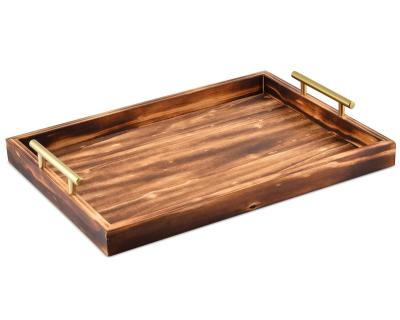 China Eco-Freindly Promotional Gift Gold Handles Decorate Simple Tray Style Wood Display Tray For Dining Room for sale