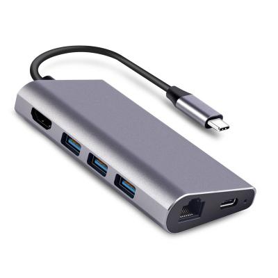 China Alloy USB 3.1 Type-C 8 in 1 Docking Station USB 3.1 Type C Hub for sale