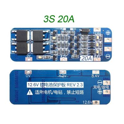 China 3S 20A Li-ion lithium battery PCB protection board BMS Drive Motor Drill (increased version) 3S-20A-Blue-Enhance for sale