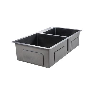 China Modern Top Or Under Dark Gray Nano Thickened Double Mount 2-Bowl Square Farmhouse Sink for sale