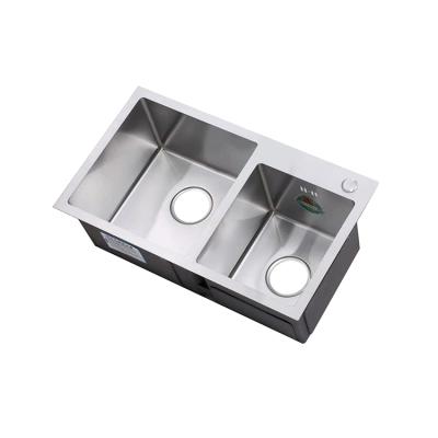 China Modern European Style Gently Sloped Bottom 60 Or 40 Wear Resistant Two Bowl Rectangle Sink With Drain Set for sale