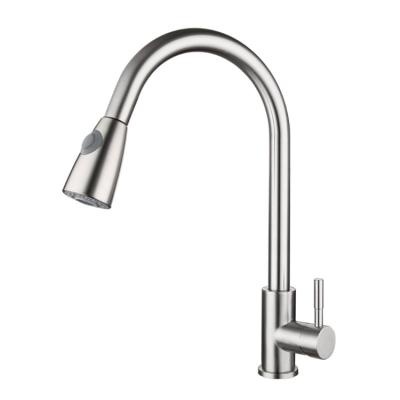 China Pull Out Single Handle High Spray Brushed Nickel SS304 Stainless Steel Kitchen Deck Faucet With Pull Down Sprayer For Sink for sale