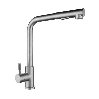 China Pull Out Spray Factory Wholesale 304 Stainless Steel Pull-Down Faucet Pull Down Brushed Hot And Cold Mixed Telescopic Sink Faucets for sale