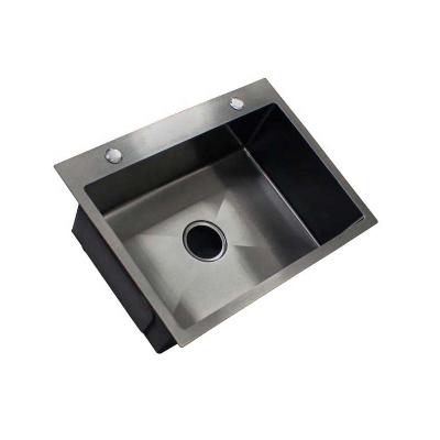 China Without Faucet Undermount Square Black Nano Stainless Kitchen Single Bowl Sink for sale