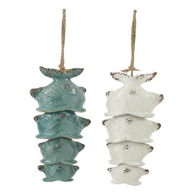 China Europe hot sale customized metal+wood or metal+resin fish material ceramic wind chime for sale