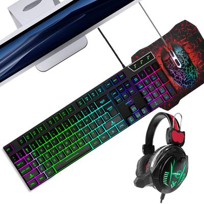 China Factory Cool Feeling Computer Led Backlight Gaming Keyboard And Mouse Kit Headphone Wholesale Cable Mouse Pad 4 In 1 Combo For Gamer for sale