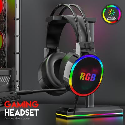 China Earphone OEM Gamer Headset RGB Light USB Music Computer Wired Gaming Headsets Earbuds Stereo PC Gaming Headset With MIC for sale