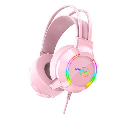 China Custom Earphone Pink RGB Lighting USB Cat Ear PC Computer Wired Gaming Headset Earbuds gamer with MIC for game for sale