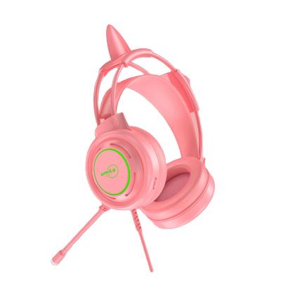 China Best Gaming Headset Cat Ear OEM Gamer PC Gamer Waterproof RGB Cool Pink Wired Earphones Cute Headset for sale