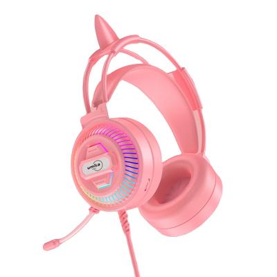 China Earphone Product PC Gaming Headset Earphone Hot Pink Wired Cute Led Light Each Bass Stereo Wired Earphone for sale