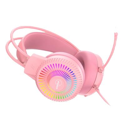 China Custom Noise Reduction Earphone Logo Pink Wired Gaming Headset USB Earphone 3.5 Cat Ear Headphone With RGB Breathing Lights for sale